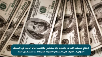 ارتفاع مستمر للدولار واليورو والاسترليني والذهب أمام الدينار في السوق الموازية.. تعرف على الأسعار الجديدة الأربعاء 27 أغسطس 2025